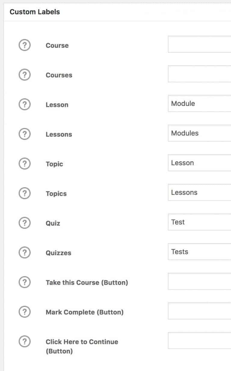 LearnDash custom labels example