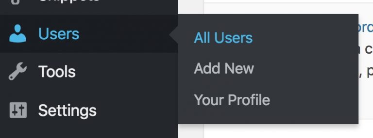 All Users menu in WordPress