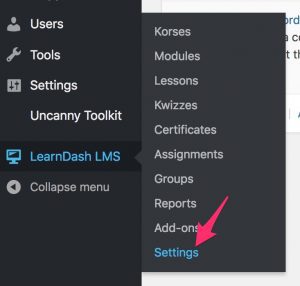 LearnDash settings menu