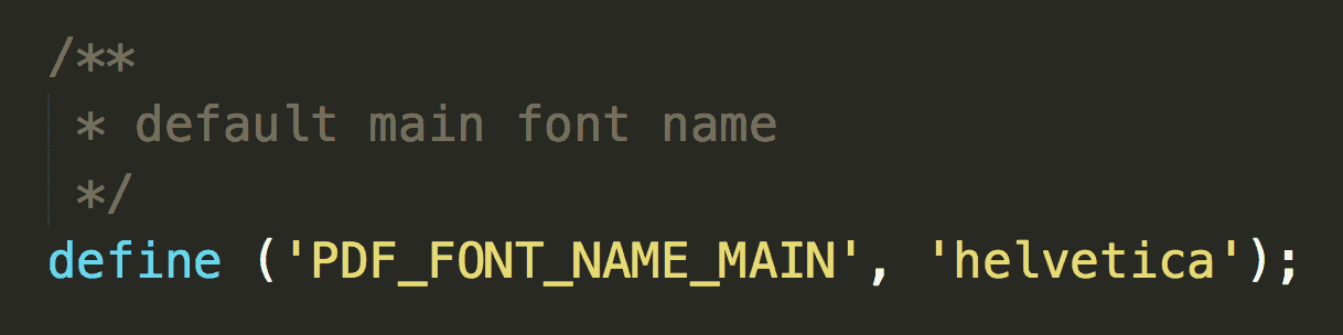 TCPDF default font code