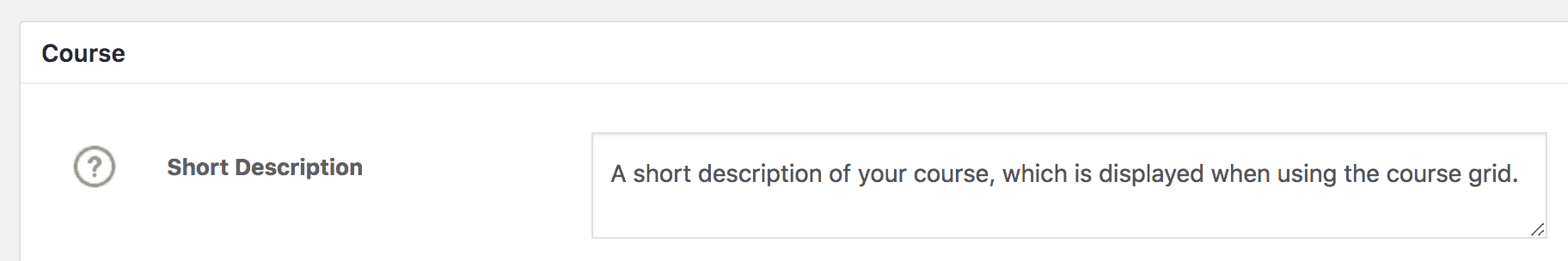 LearnDash course grid short description field