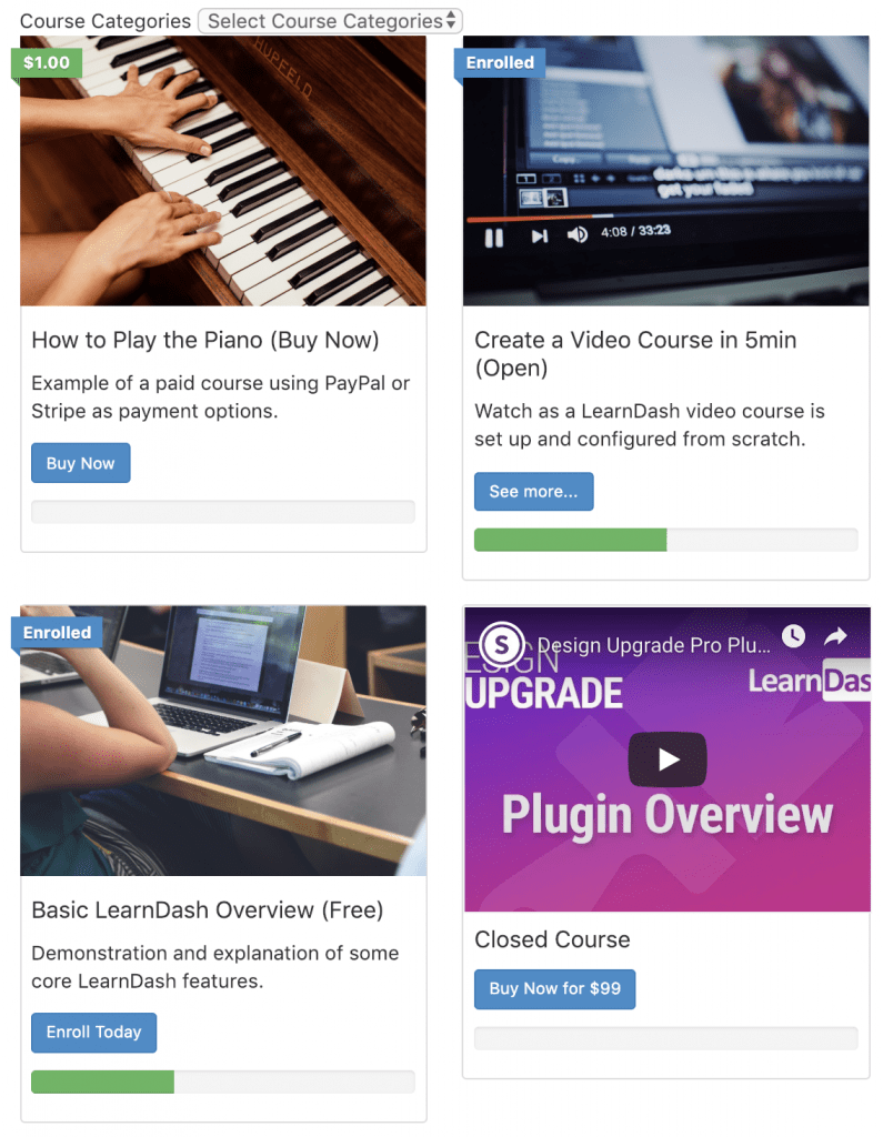 LearnDash ld_course_list shortcode with grid