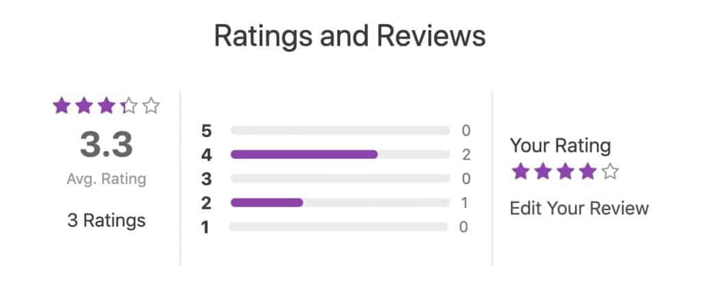 Example of ratings & reviews in purple color