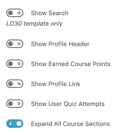 LearnDash profile block settings