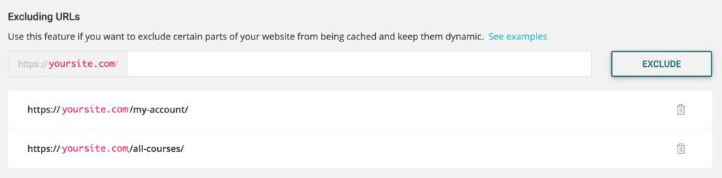 SG Optimizer excluding URLs setting