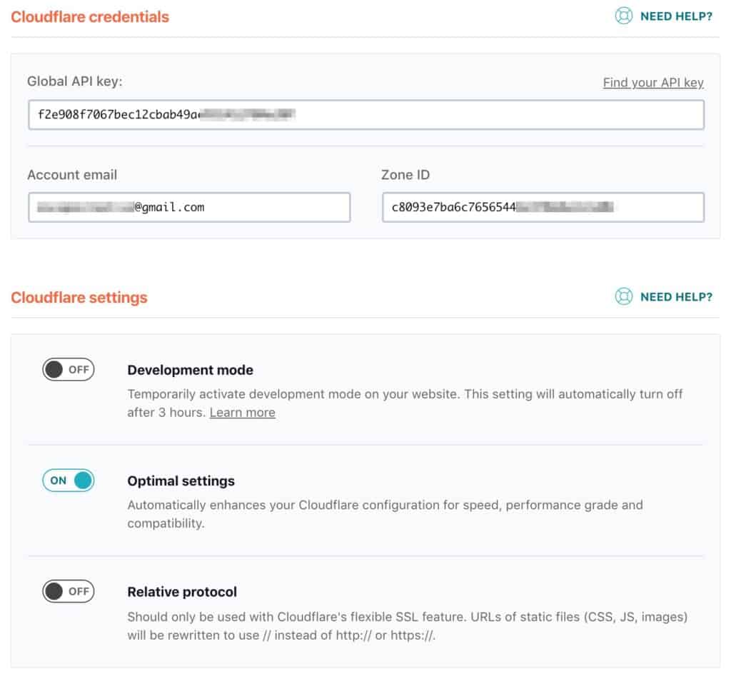 WP Rocket Cloudflare settings enabled